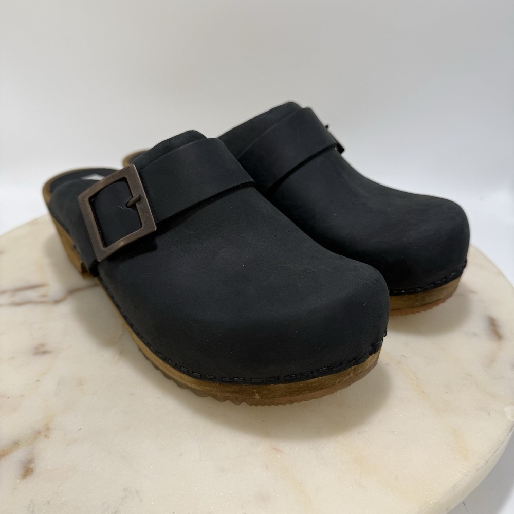 New Sanita 'Big Buckle' Danish Clogs in Black Women's Size EU 38 US 7